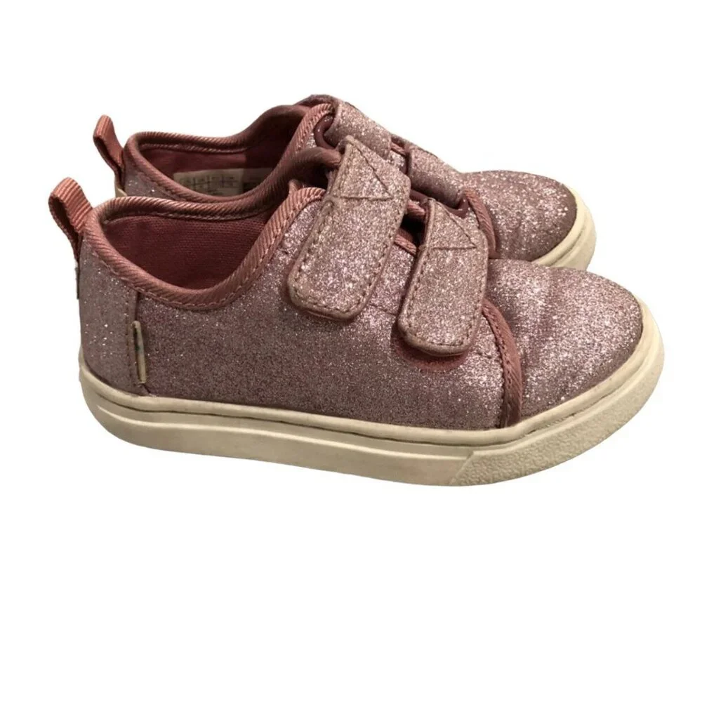 Toms Sz 7 Pink Sparkly Glitter Velcro Sneakers